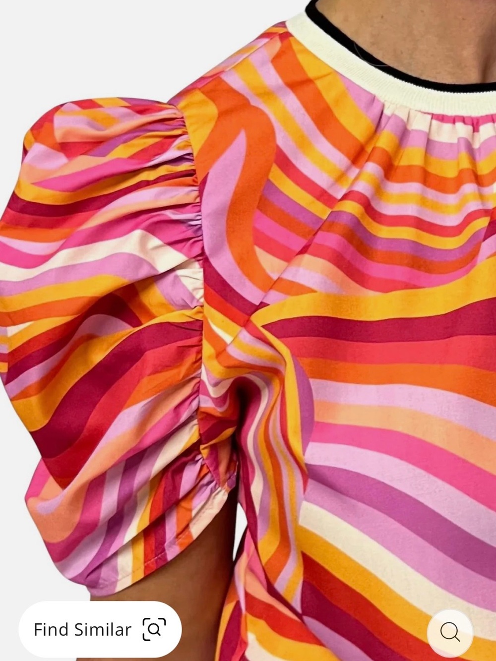 new THML Colorful Pink Swirl Puff Sleeve Women's Top - Picture 4 of 7